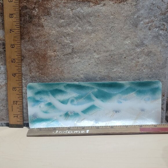 Vintage Enamel Rectangular Dish With Wave and Crane Motifs - Picture 6 of 8